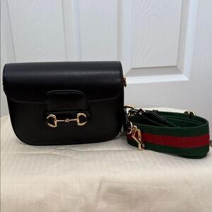Gucci Black Leather Crossbody Bag with Gold Accents